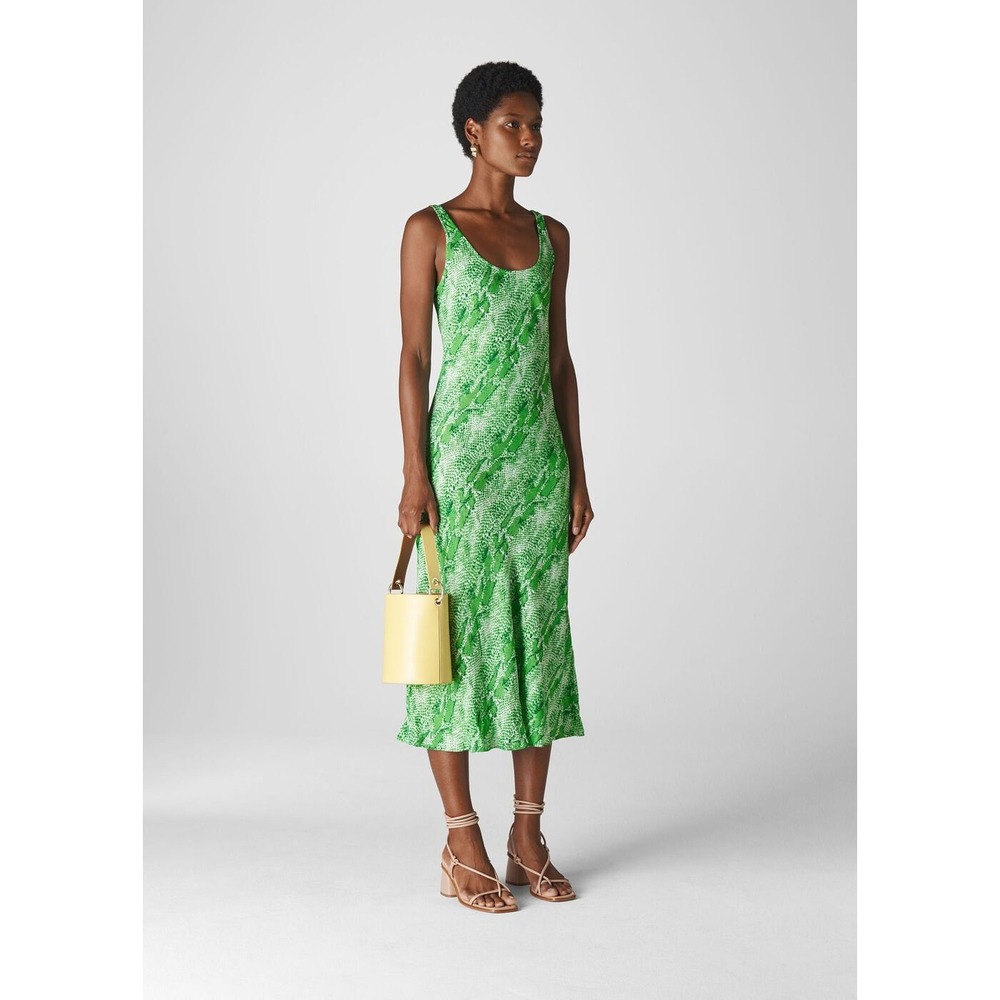 Whistles Green‎ Snakeskin Print Midi Dress Viscose Scoop Neck Sleeveless US 6